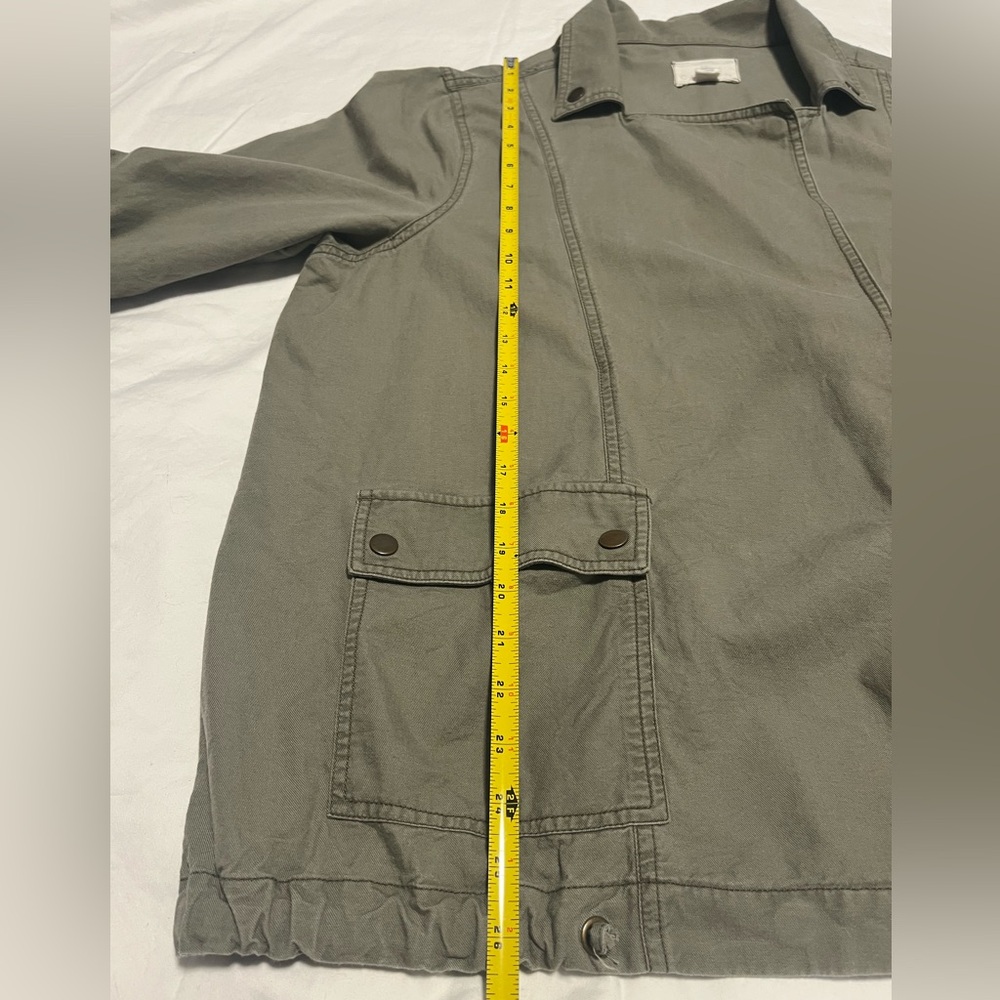 CASLON Women”s Olive Green Long Roll Tab Sleeve Snap Buttons Jacket Size 14W - Picture 13 of 15